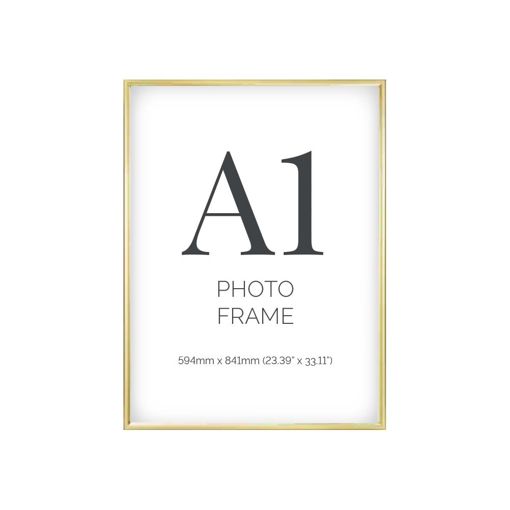 Pack of 6 A1 gold photo frames, perfect for displaying posters, artwork, and photography with an elegant touch.
