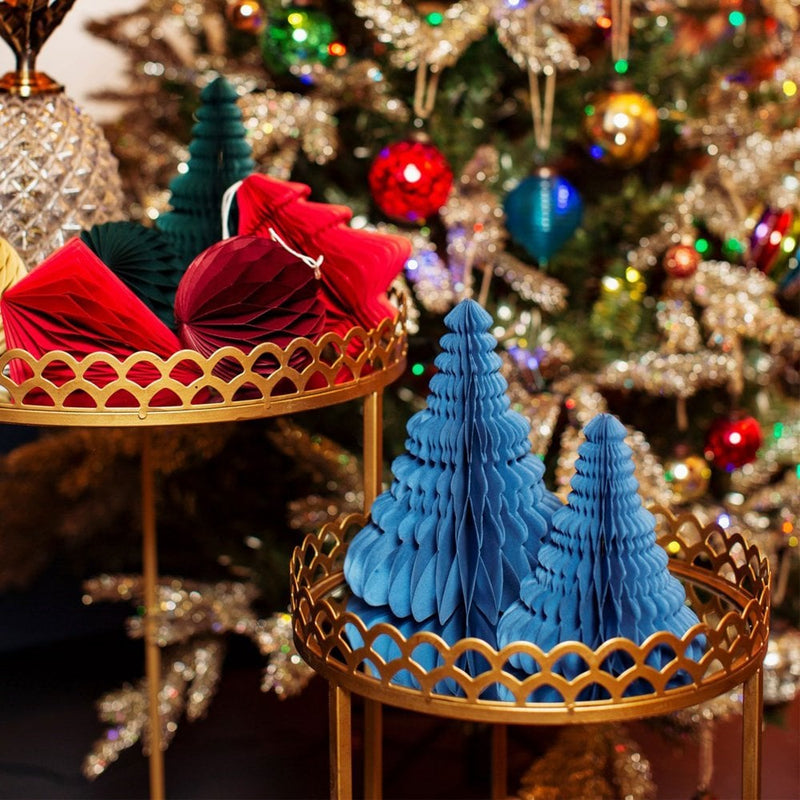 Pair of Blue Standing Paper Tree Decorations
