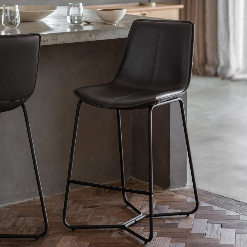 Pair of Charcoal Faux Leather Industrial Bar Stools