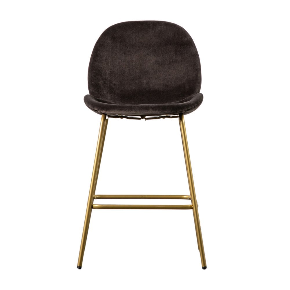 Set of two contemporary deep brown velvet bar stools, featuring a sleek design and plush seating for a sophisticated touch.

