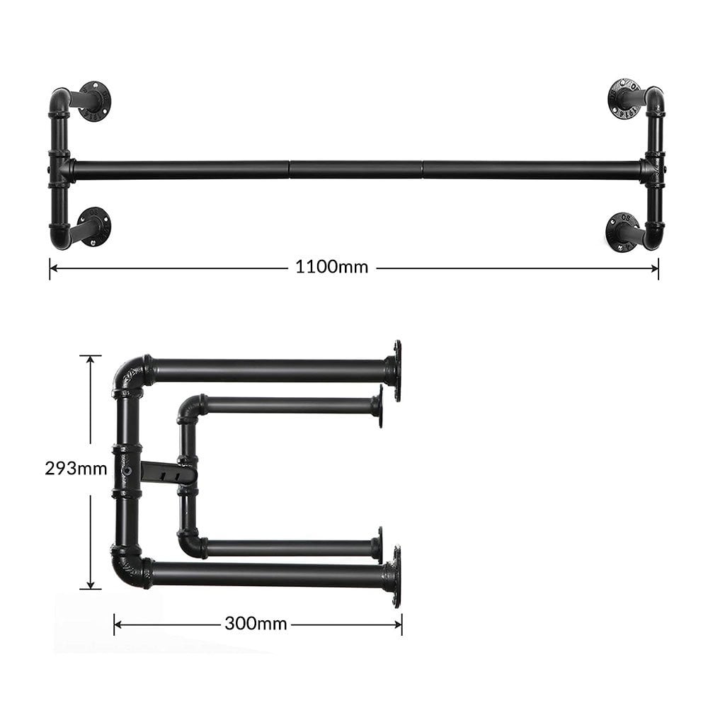 Set of durable metal pipe clothing rails designed for wall mounting, adding an industrial touch to any space.
