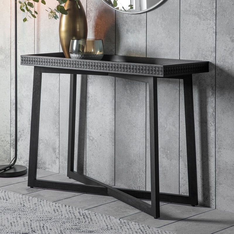 Patterned Black Mango Wood Console Table
