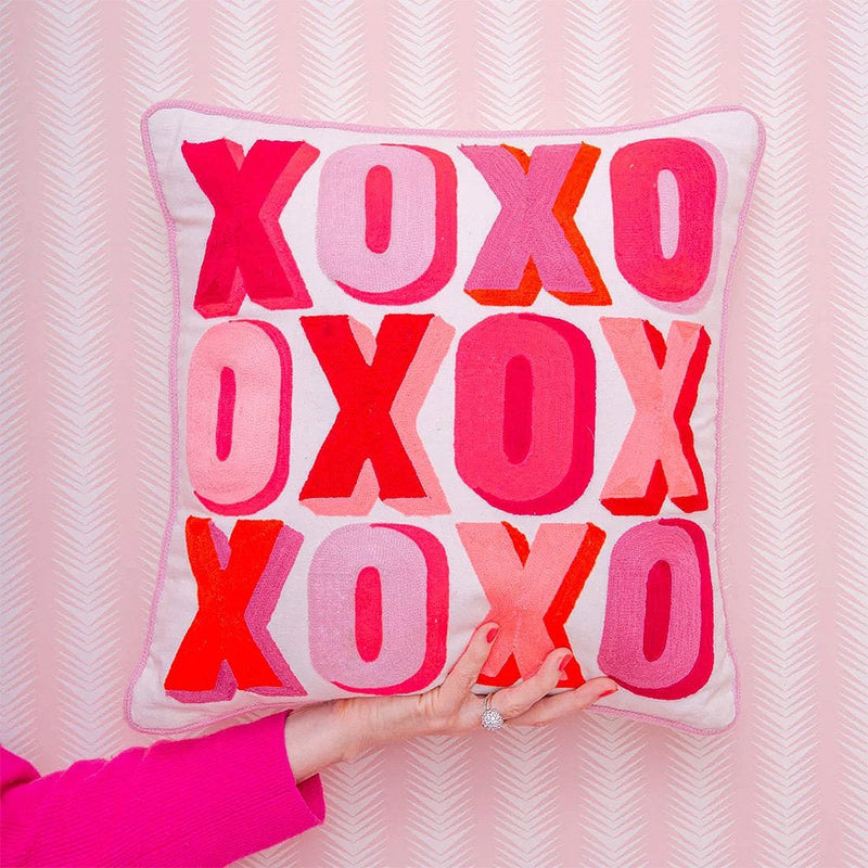 Retro 'XOXO' Piped Embroidered Pink Scatter Cushion