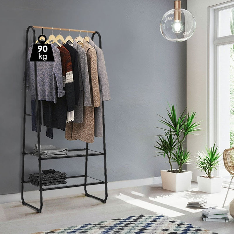 Scandinavian Style Clothing Rack with Mesh Shelves