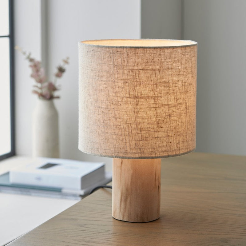 Scandi Style Wooden Table Lamp with Linen Shade