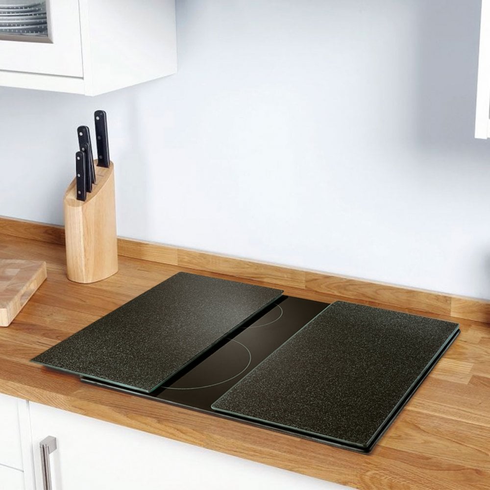 Set of 2 MultiUse Glass Worktop Savers and Chopping Boards Black Granite The Urban Mill