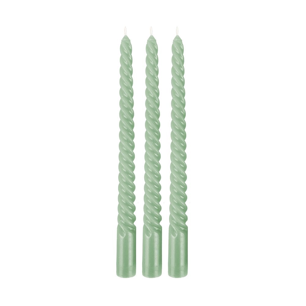 Set of 3 Twisted Dinner Candles - Sage Green