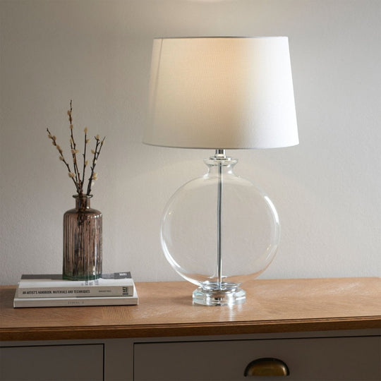 Timeless Classic Glass Lamp with White Linen Shade