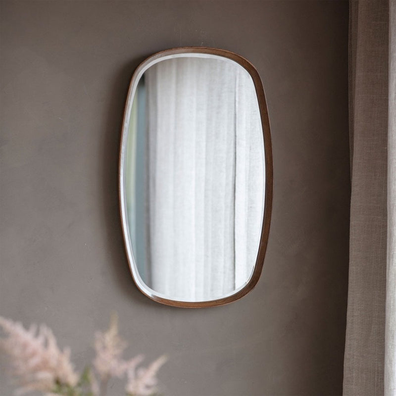 Walnut Wooden Oval Wall Mirror